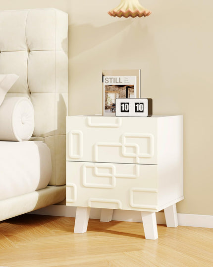 Giantex 2-Drawer Bedside Table with 3D Geometric Patterns for Small Space