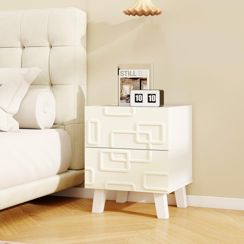 Giantex 2-Drawer Bedside Table with 3D Geometric Patterns for Small Space