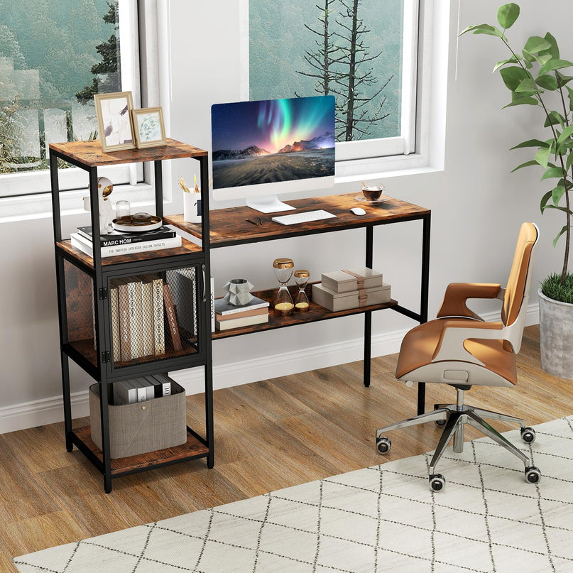 Giantex Modern Computer Workstation Home Office Desk with Storage Cabinet and Shelves
