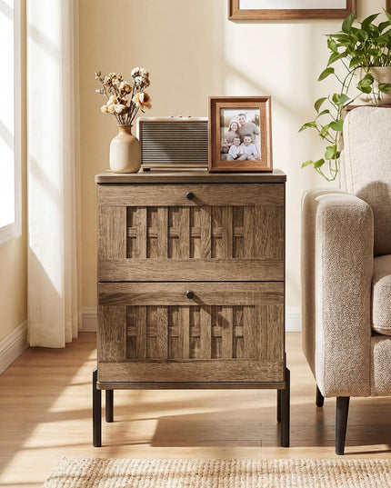 Giantex Lot de 1 ou 2 tables de chevet de canapé de style Mid-Century avec 2 tiroirs de rangement tressés