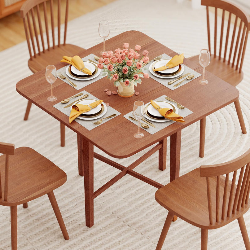 Giantex 36" Extendable Dining Table with Drop Leaf X-Shaped Frame Rubber Wood Legs