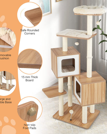 Giantex Multi-Layer Cat Tree, 64.5 inches Cat Tower with Natural Sisal Scratching Posts, 2 Condos, Padded Perch