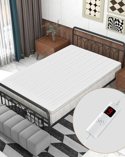 Giantex Heated Mattress Pad, 9 Heat Setting, 9-Hour Auto Off, Overheat Protection, White, Twin Size, 76” x 39”