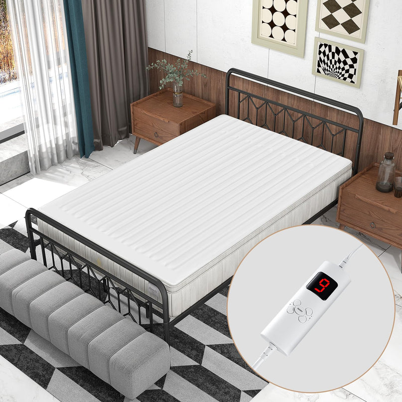 Giantex Heated Mattress Pad, 9 Heat Setting, 9-Hour Auto Off, Overheat Protection, White, Twin Size, 76” x 39”