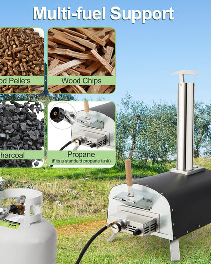 Giantex Pizza Oven Outdoor, Propane and Wood Fired Pizza Maker with 13" Pizza Stone, Pizza Peel