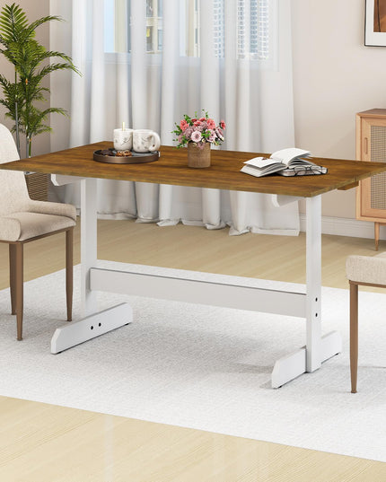 Table à manger Giantex 55 pouces avec pieds en bois d'hévéa en forme de H