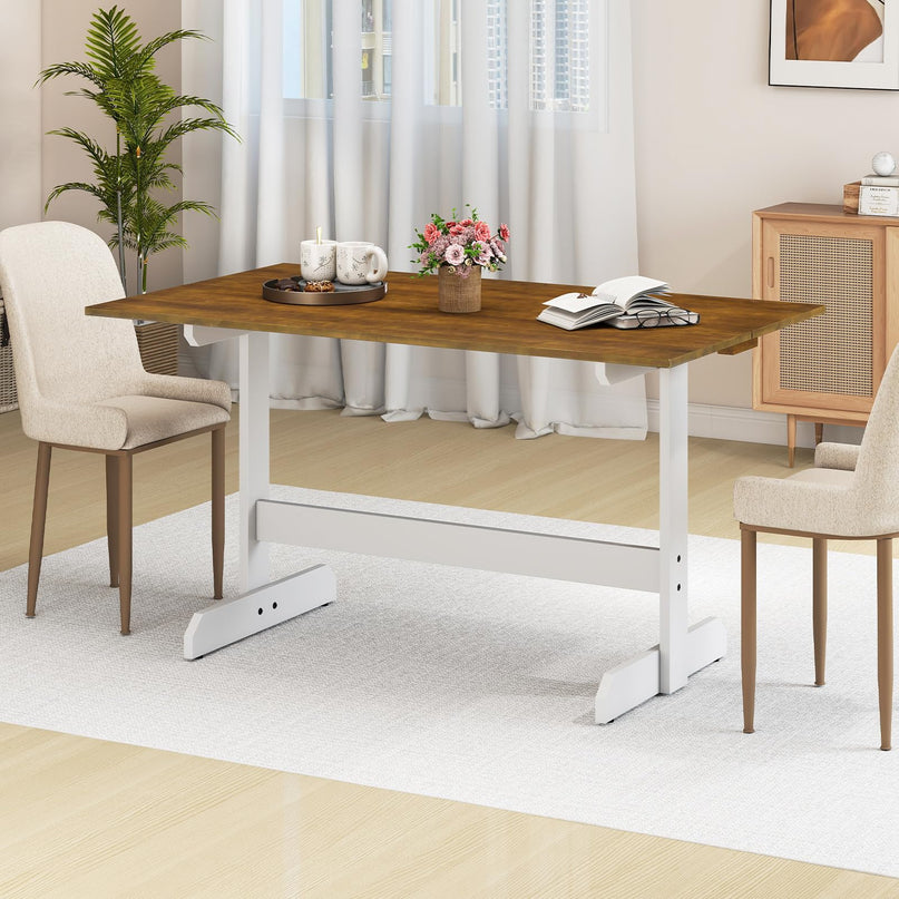 Table à manger Giantex 55 pouces avec pieds en bois d'hévéa en forme de H