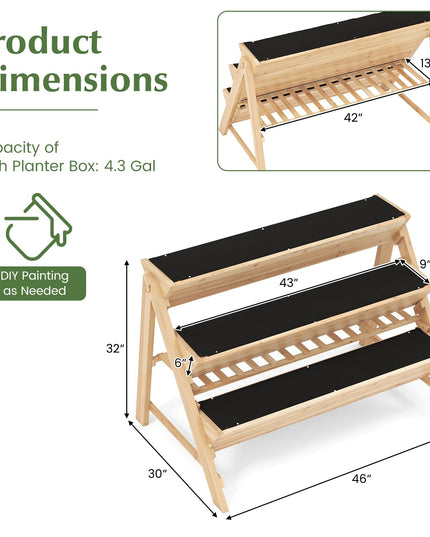 Giantex 3-Tier Raised Garden Bed, Wooden Vertical Planter Box with Storage Shelf