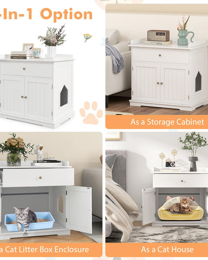Giantex Cat Litter Box Enclosure - Cat Washroom Hidden Furniture with Large Drawer