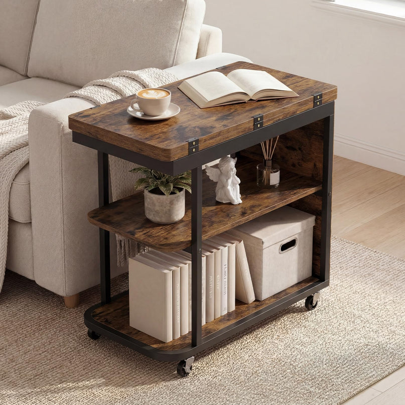 Giantex 3-Tier Mobile Side Table with Foldable Top & Universal Wheels (1/2)