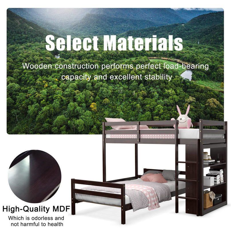 Giantex Twin Over Twin Loft Bed w/ Bookcase, Bunk Bed w/ 12.5" Full-Length Guardrail & Ladder