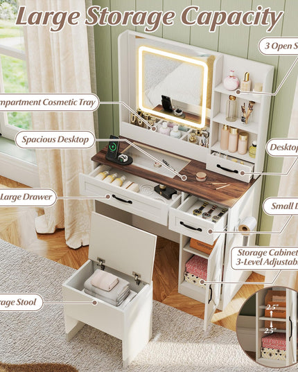 Glass Top Vanity Desk with Lighted Mirror
