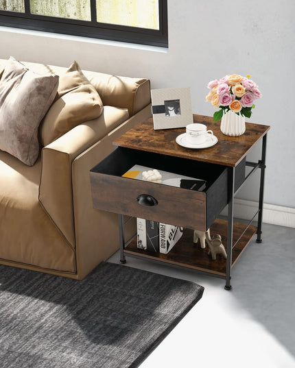 Giantex Nightstand with Drawers, Bedside Table w/Removable Fabric Bins & Pull Handle