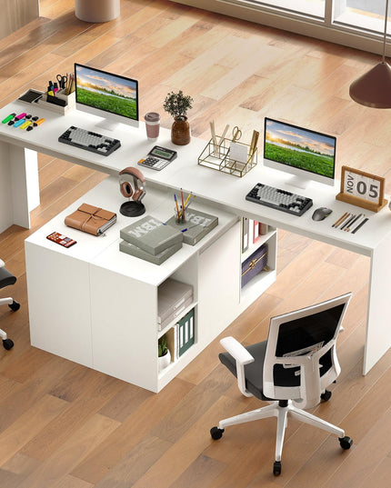 Bureau d'ordinateur d'angle moderne en L réversible Giantex 48" avec 2 portes et 4 compartiments de rangement ouverts