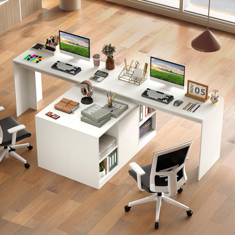 Giantex 48" Reversible L-Shaped Modern Corner Computer Desk with 2 Doors & 4 Open Storage Cubes