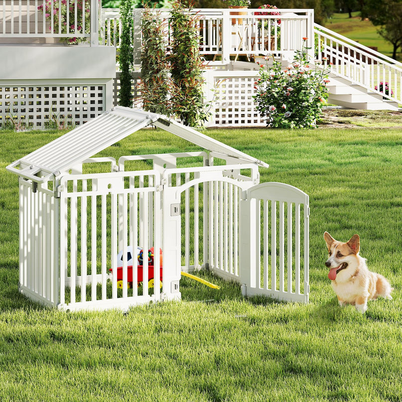 Giantex 32'' Tall Plastic Pet Fence with Lockable Door