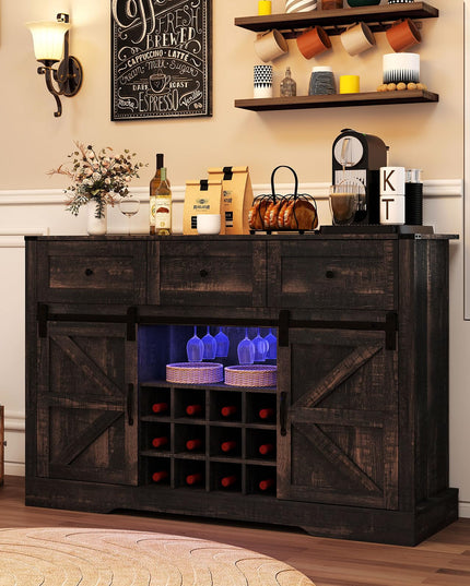 Giantex Wine Bar Cabinet with LED Lights 52" Buffet Sideboard