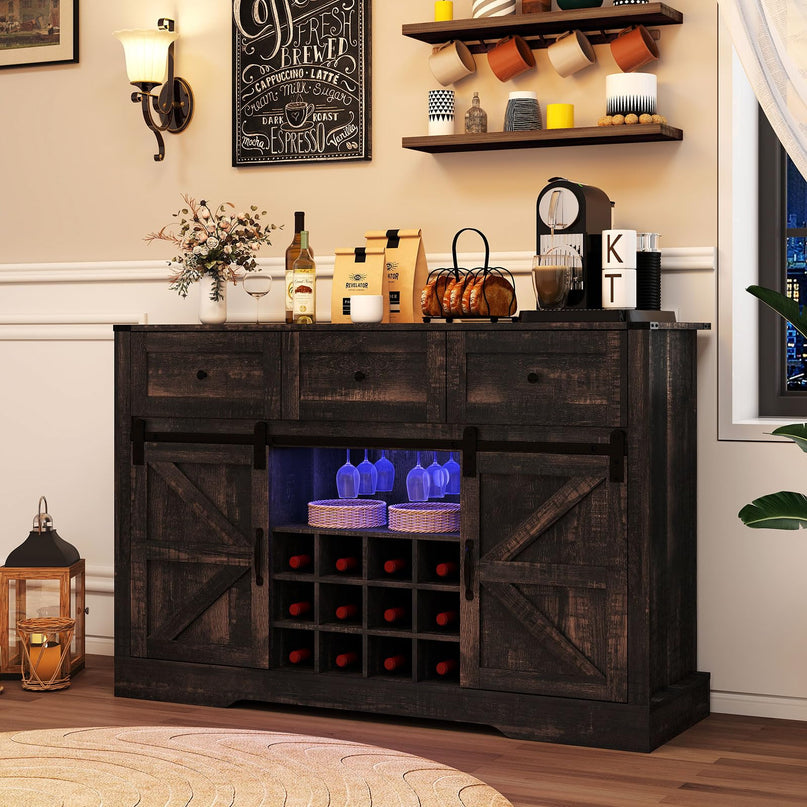 Giantex Wine Bar Cabinet with LED Lights 52" Buffet Sideboard