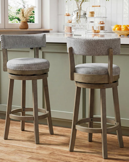 Giantex 31.5" Swivel Bar Height Stools with Linen Fabric Upholstered Seat & Back (2/4)