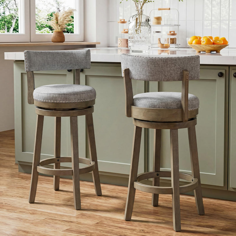 Tabourets de bar pivotants Giantex de 80 cm de haut avec assise et dossier rembourrés en tissu de lin (2/4)