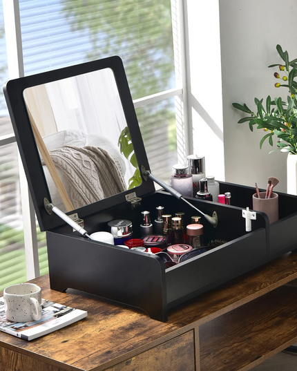 Countertop Vanity with Flip Top Mirror, 24inch Tabletop Laptop Desk with 2 Compartments Organizer