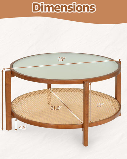 Giantex Rattan 35" Farmhouse Glass Center Table with Storage