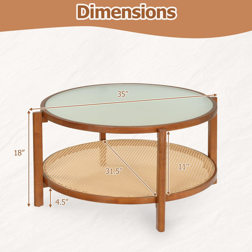 Giantex Rattan 35" Farmhouse Glass Center Table with Storage
