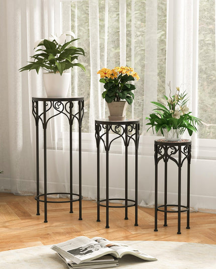 Giantex Metal Plant Stand Set of 3, 28" Mosaic Tall Flower Stand with Ceramic Top