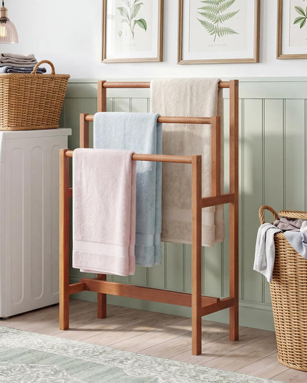Giantex Freestanding Wooden Towel Rack Stand 3-Tier Bath Towel Drying Rack