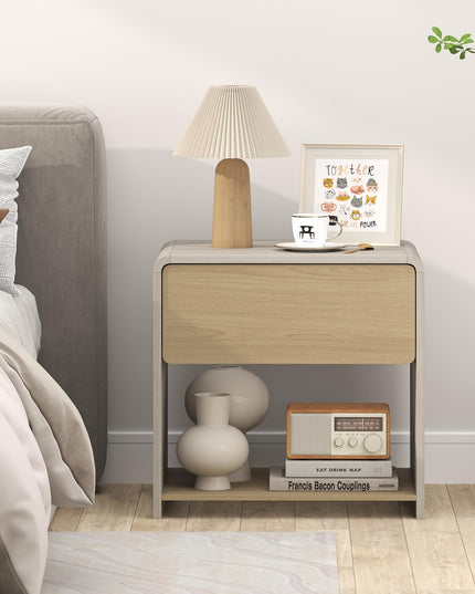 Giantex Modern Nightstand with Drawer Set of 1/2 Storage Open Shelf
