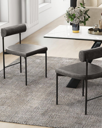 Giantex Dining Chairs, Faux Leather Upholstered Kitchen Side Chair with Padded Backrest and Cushion, Metal Legs
