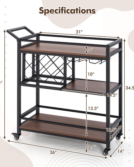 Giantex Bar Cart, 3 Tier Serving Cart for Home