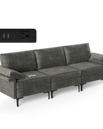 Giantex 3-Seat Sectional Sofa Couch, 100.5" L Convertible Sleeper with USB Port & Outlet