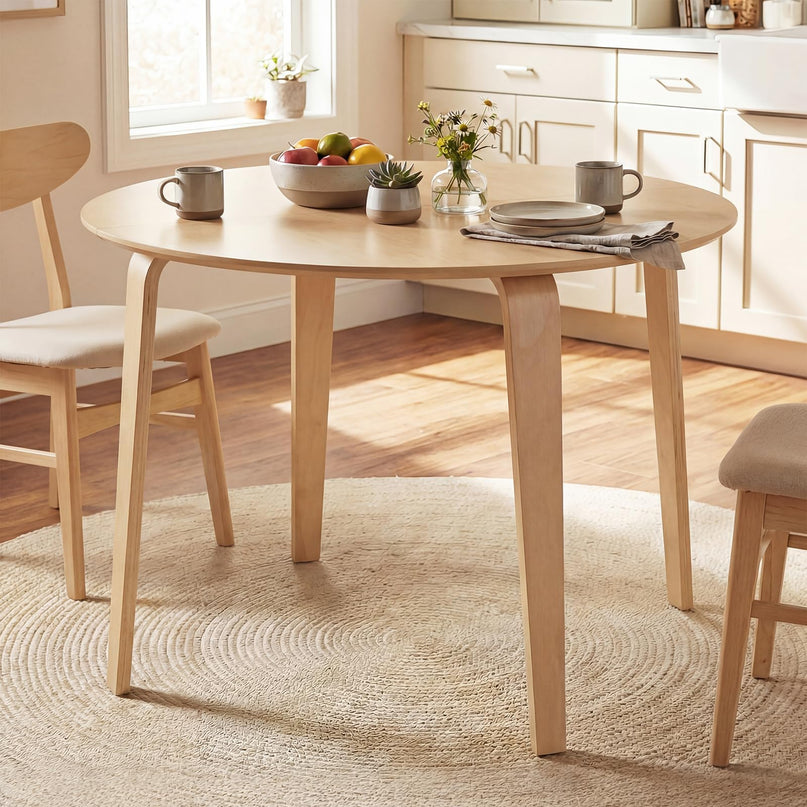 Table à manger ronde Giantex 37,5 po avec pieds en bois d'hévéa massif pour 4 personnes