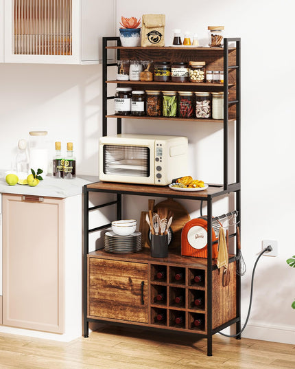 Giantex Bakers Rack with Power Outlet, 67” Microwave Stand with Storage Cabinet, Spice Rack