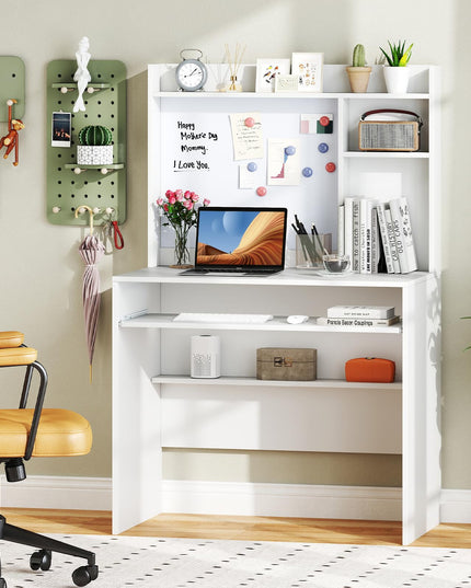Giantex White Computer Desk with Hutch