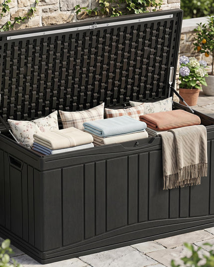 Giantex 80 Gallon HDPE Outdoor Deck Box w/Gas Struts & Lock-Compatible