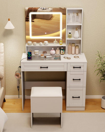 Vanity Desk with Mirror and Lights for Bedroom