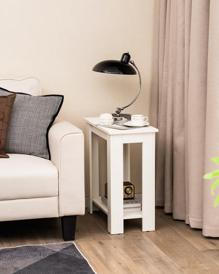 Giantex 2-Tier End Table White, Modern Side Table with Storage Shelf