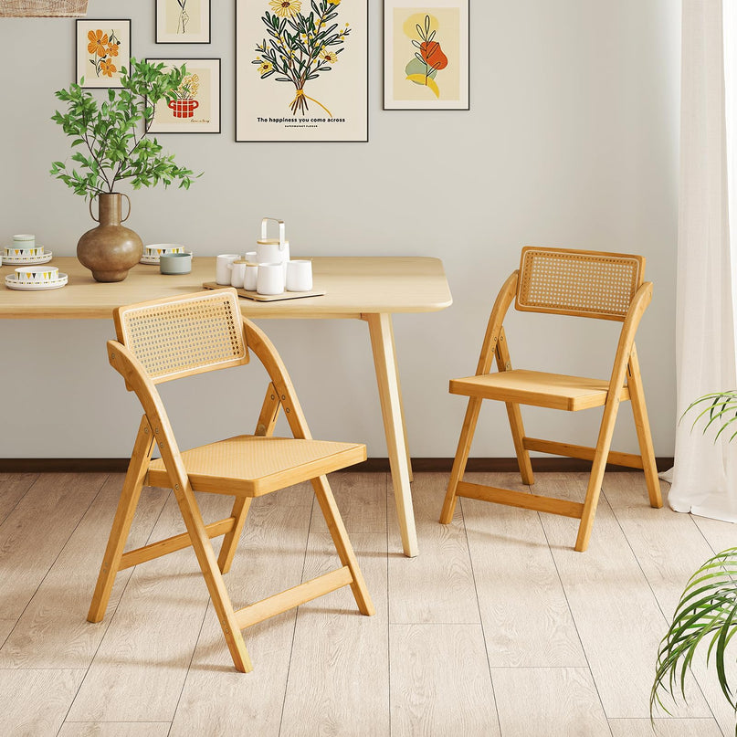 Giantex Rattan Folding Chairs Set with Rotatable Backrests