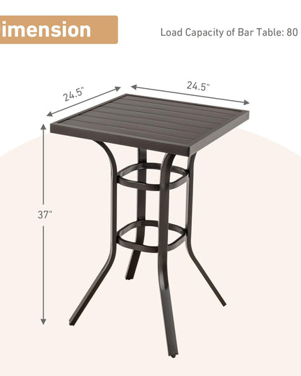 Giantex Patio Bar Table, 37" Outdoor Bar Height Patio Table with Metal Frame & Slatted Tabletop