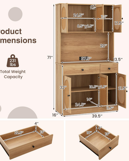 Buffet de Cuisine Giantex 180 cm, Armoire de Rangement Bohème