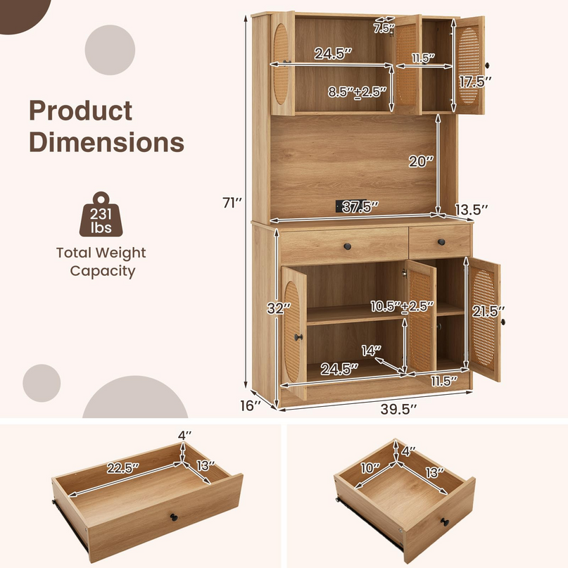 Giantex Kitchen Hutch 71" Tall Boho Pantry Cabinet