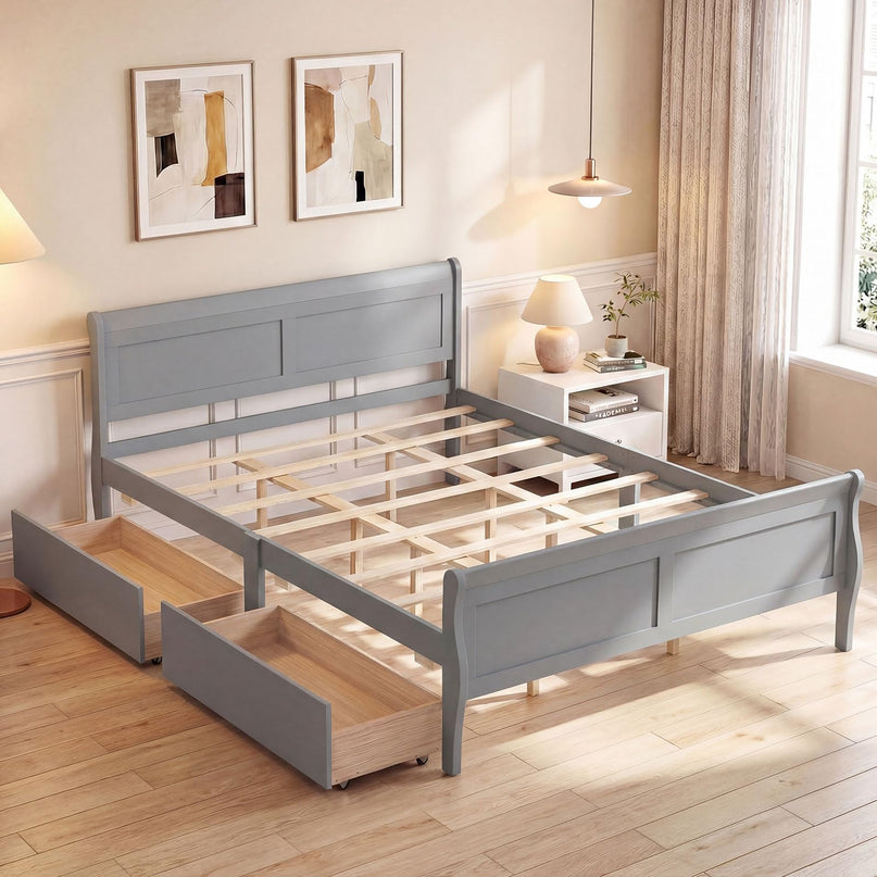 Giantex Bed Frame 2 Storage Drawers Wooden Slats Support Mattress Foundation