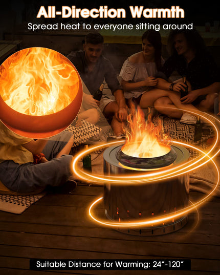 Giantex Smokeless Fire Pit for Outside - 19.5 Inch Stainless Steel Wood Burning Firepit with Protective Cover