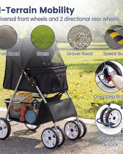Giantex Foldable Pet Stroller for Small Dogs & Cats
