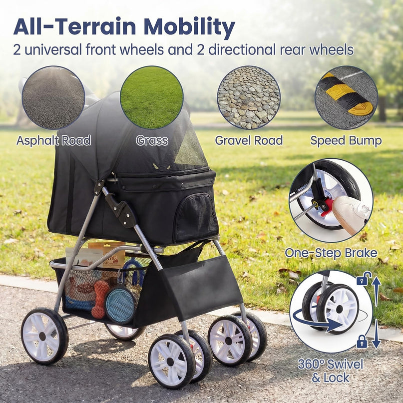 Giantex Foldable Pet Stroller for Small Dogs & Cats