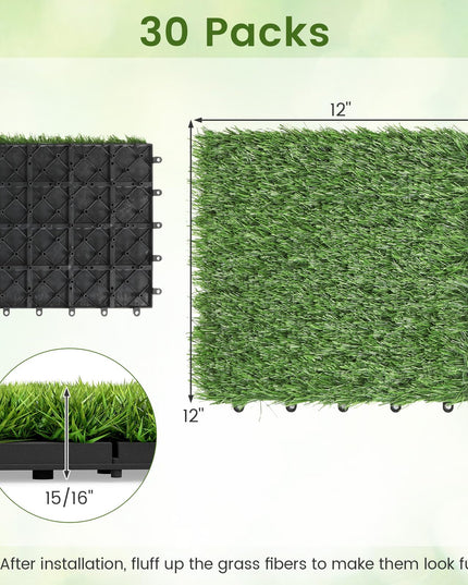 Giantex 30 Pack Interlocking Artificial Grass Tiles (12" x 12")