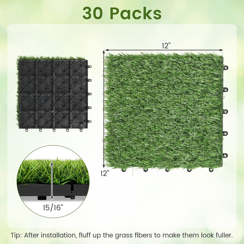 Giantex 30 Pack Interlocking Artificial Grass Tiles (12" x 12")