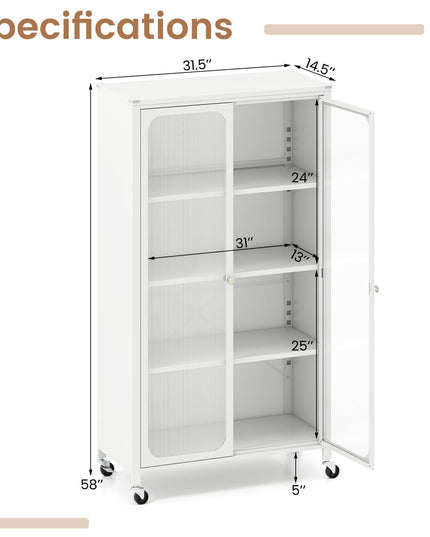 Giantex 58" Tall 4-Tier Bookshelf with Wheels & Adjustable Shelves